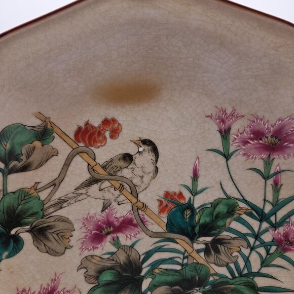 TOYO Kutani/Satsuma Hand-Painted Bird & Floral Plate–Japan–12" Decorative Plate - Picture 5 of 6